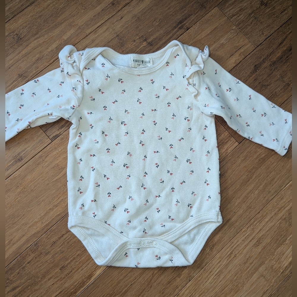 Rabbit + Bear organic Baby Girl One Piece Floral Print Bodysuit.